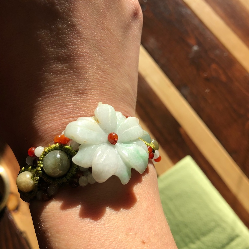Genuine JADE flower hand tied adjustable bracelet